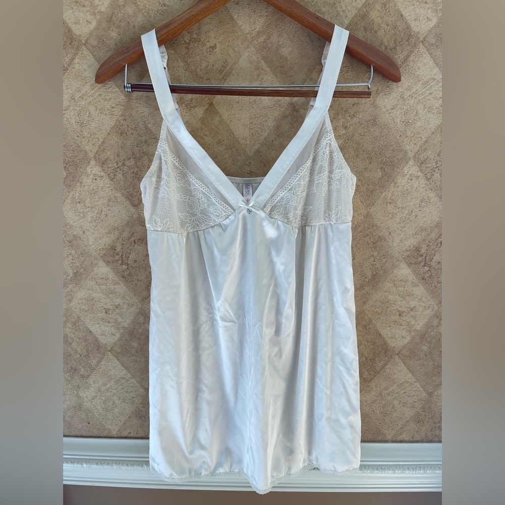 Ivory Satin Lace Chemise Lingerie Woman’s Large Slip Nightie Nightgown